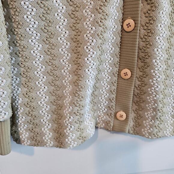 Vintage 70s Cardigan Womens Small Tan Embroidered Mod Preppy Button V-Neck - Picture 4 of 10